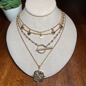 Trendy 4-Strand Golden Statement Necklace.